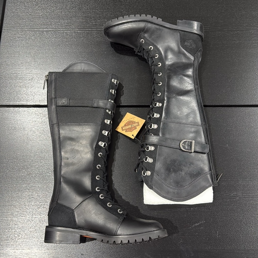 Harley-Davidson Women's Bradner Lace-Up 16" Black Motorcycle Boots - 6 - Picture 4 of 6